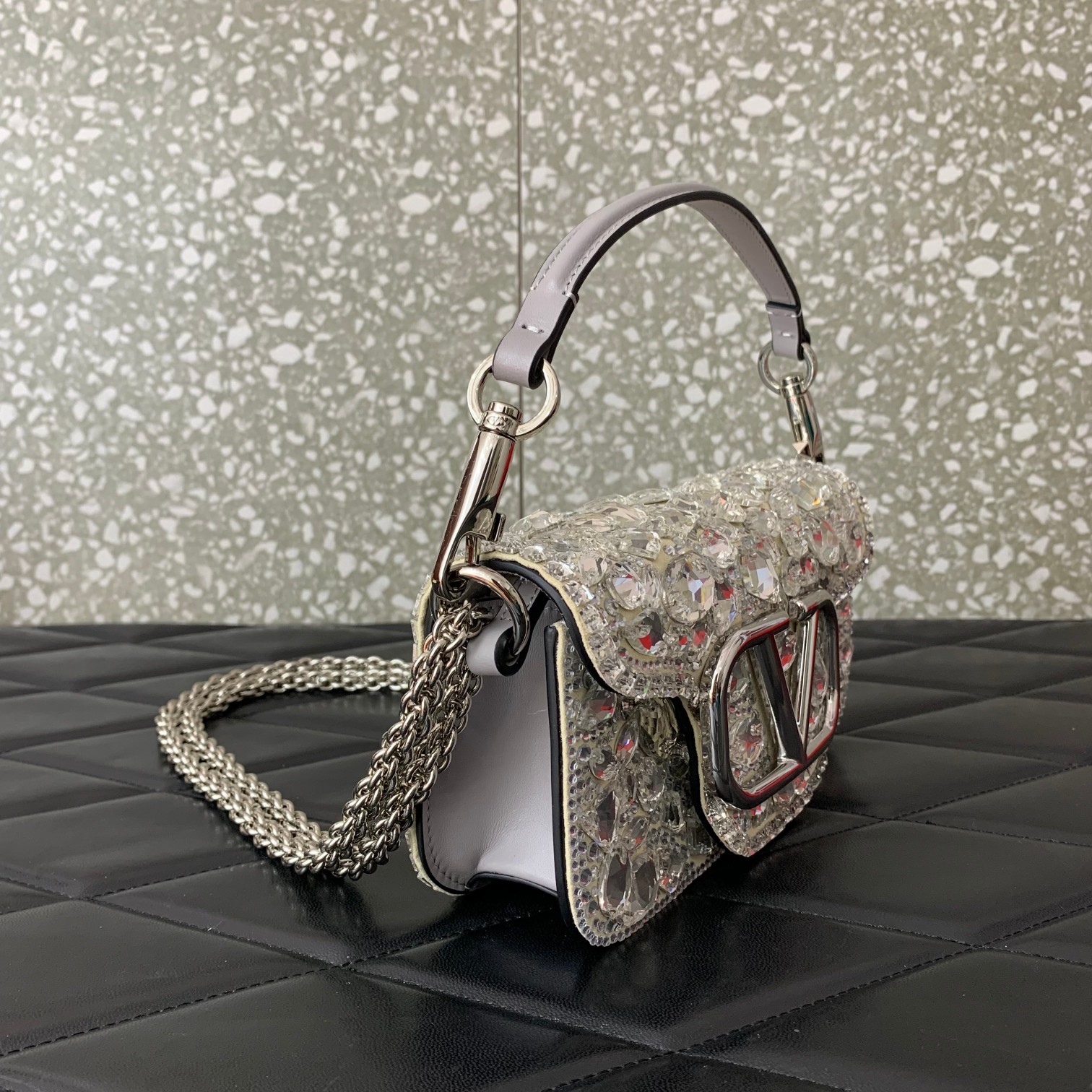 Valentino Garavani Loco Small Shoulder Bag Covered in White Crystals 